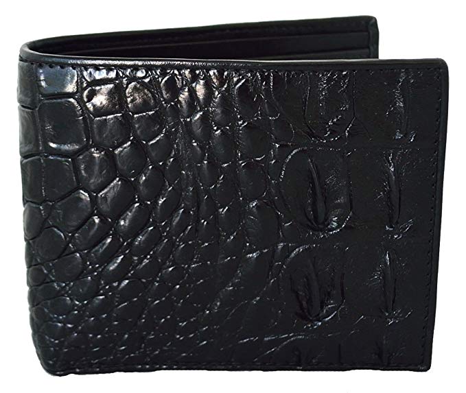 Authentic M Crocodile Skin Men's Bifold Backbone Leather Black Wallet