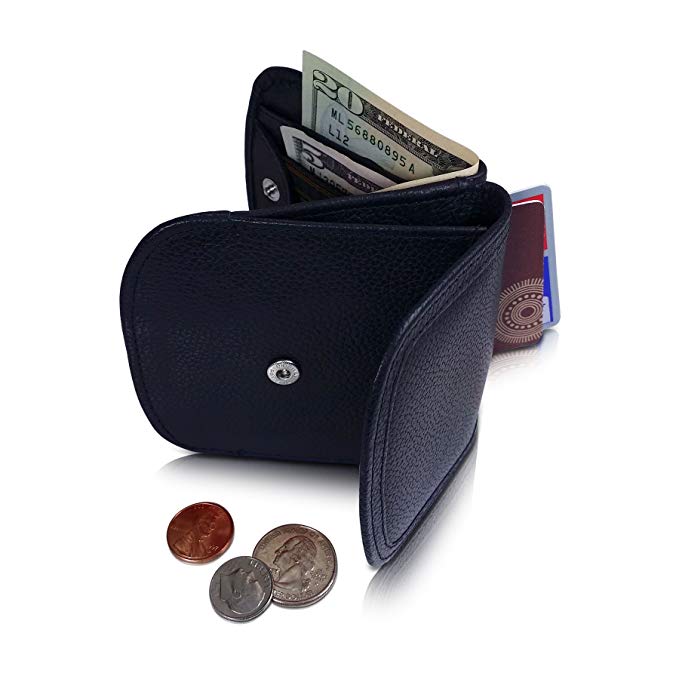 TAXI WALLET Black Small Folding LEATHER Minimalist Card Wallet for Women Coin Purse