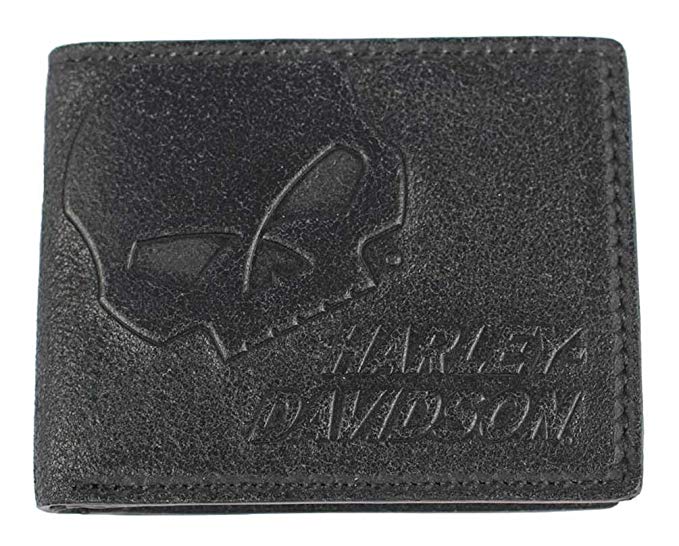 Harley-Davidson Men's Skull Graphite Leather Billfold w/ Flip Out UN4627L-GRYBLK