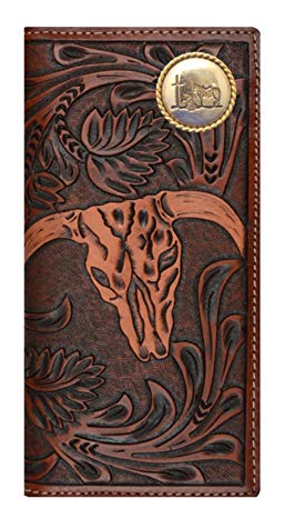 Custom 3D Belt Company Praying Cowboy Church Long Rodeo Brown and Tan Cow Skull Wallet