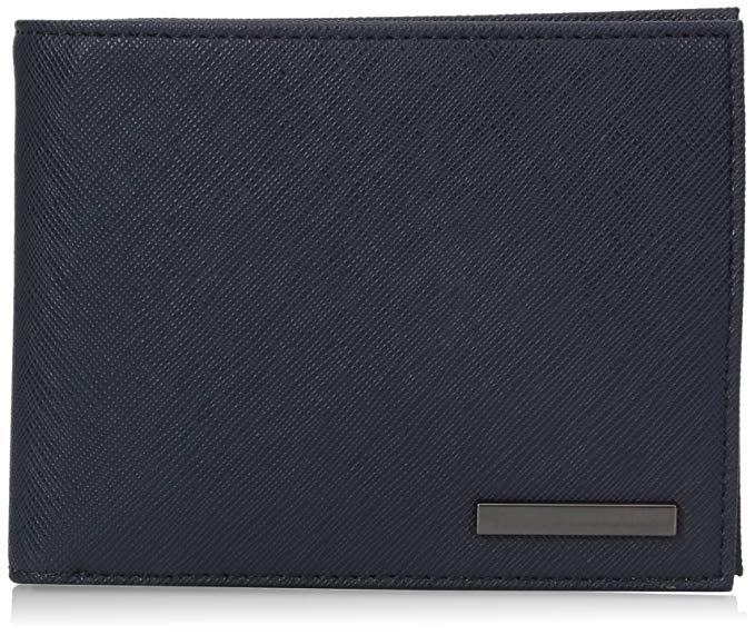 Armani Jeans Men's Safiano Embossed Pu Bifold Wallet With Coin Pocket, blue, One Size