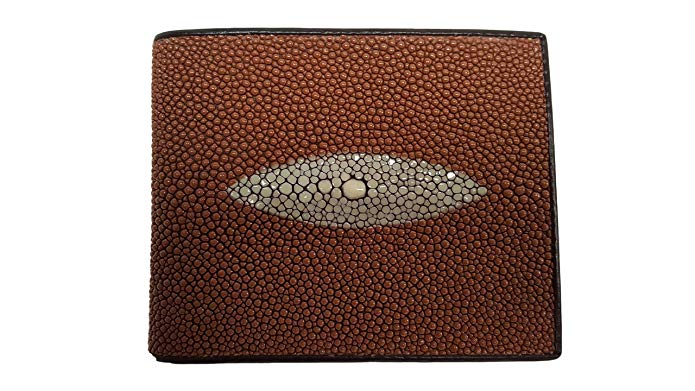 Genuine Stingray Leather Men's Bi-Fold Wallet w/ Left Flap in Brown