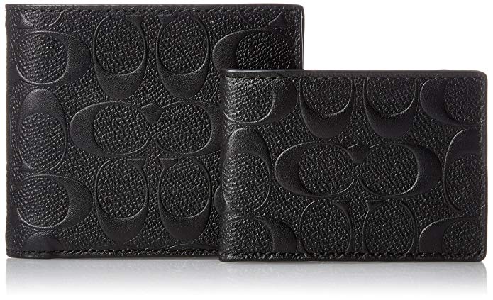 COACH COMPACT ID WALLET IN SIGNATURE CROSSGRAIN LEATHER ,F75371 BLACK