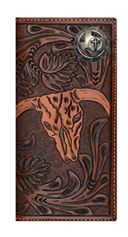 Custom 3D Belt Company New Texas Christian Long Rodeo Checkbook Brown and Tan Cow Skull Wallet