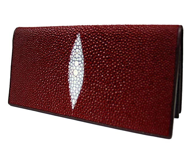 Genuine Stingray Leather Ladies' Bi-Fold Wallet in Burgundy