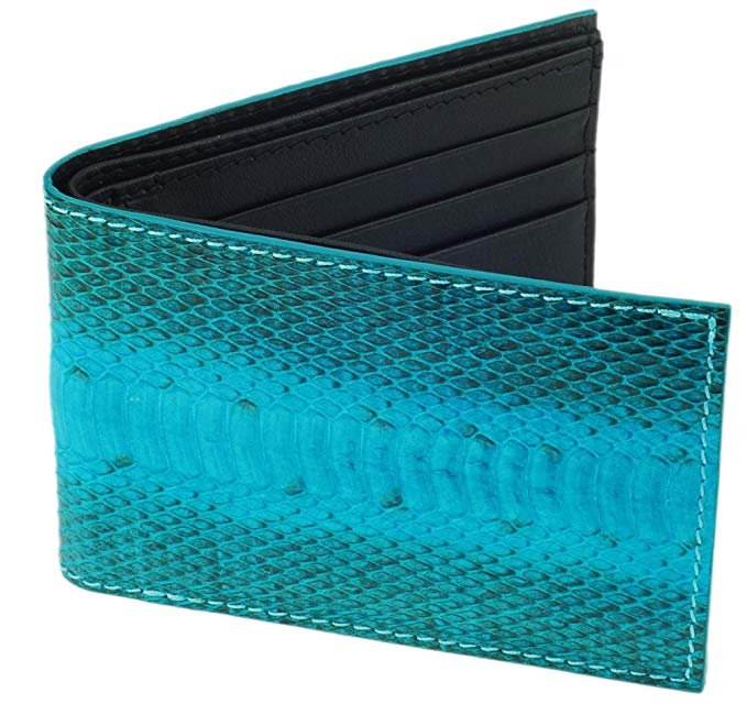 SnakeSkin Leather Wallet, BiFold, 6 Credit Card Slots, Turquoise & Black