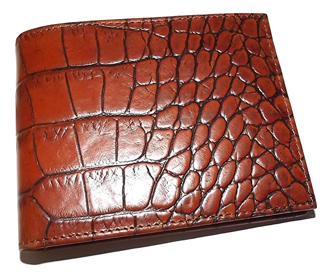 Scully Men's Croc Embossed Leather Bifold Credit Card ID Wallet Cognac