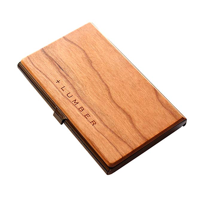 +LUMBER by Hacoa PL025 CARD CASE, Stainless Case for Business Cards with an Accent of Precious Wood (Cherry)