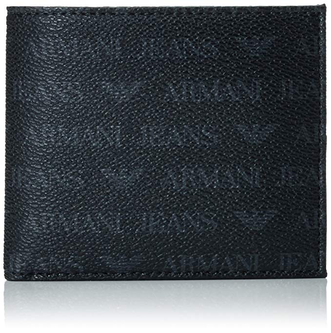 Armani Jeans Men's Small All Over Logo Pu Bi Fold Wallet