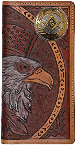 Custom American Spirit Large Texas Mason hand-tooled leather wallet