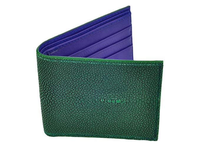 Stingray Leather Wallet, BiFold, 6 Credit Card Slots, Green