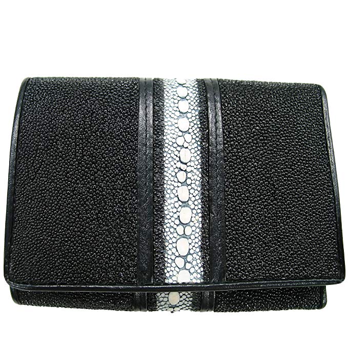 Genuine Stingray Leather Men's Single Stripe Tri-fold Wallet