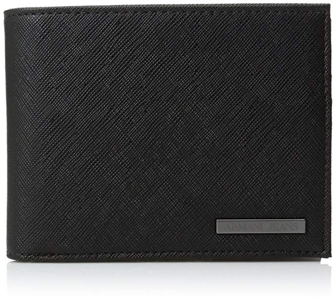 Armani Jeans Men's Safiano Embossed Pu Bifold Wallet With Coin Pocket