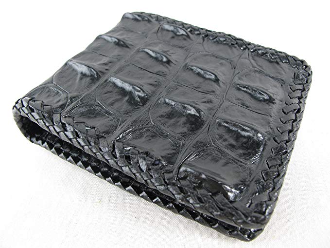 PELGIO Genuine Crocodile Alligator Backbone Skin Handmade Bifold Wallet