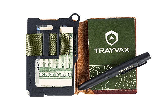 Trayvax Summit Notebook Bundle - Includes Summit Wallet In OD Green, Leather Cover, All Weather Notebook, and Fisher Bullet Space Pen Minimalist Top Grain Leather RFID Resistance